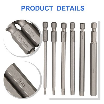 With 1/4'' Hex Shank Screwdriver Bit 100mm 4 Inch Bits Hexagon Head Kit
