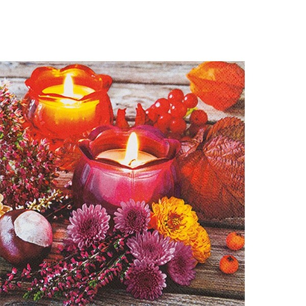20 Kleine Cocktailservietten Autumn Lantern - KerzengläSer Im Herbst 25X25Cm-image