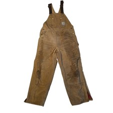 Carhartt R02 Insulated Bib Overalls Reinforced Knee Duck Canvas 38/28 Distressed
