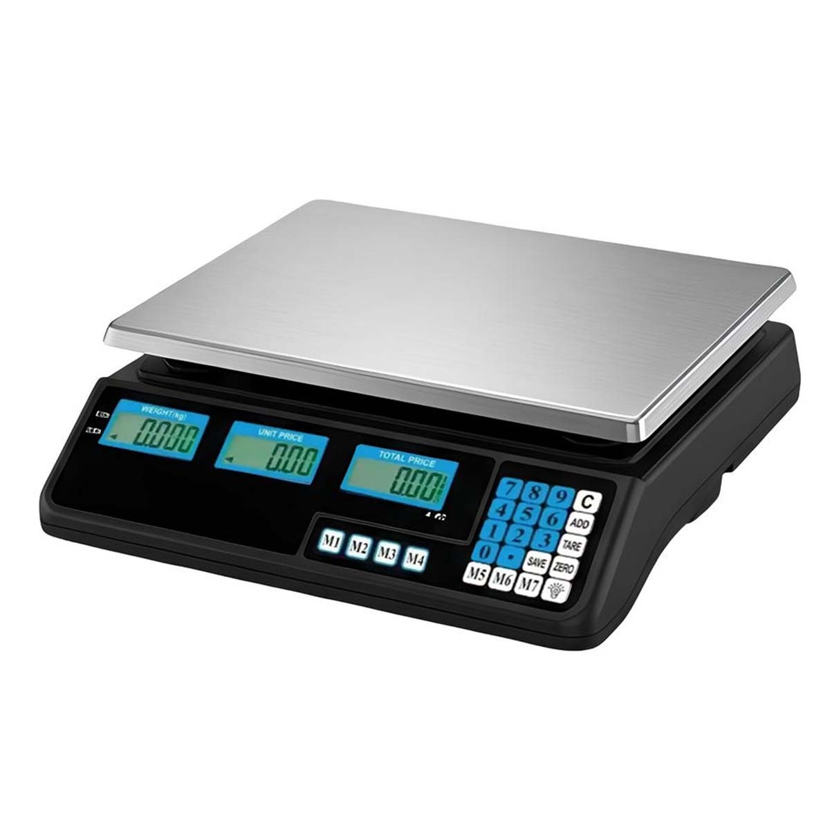 Balance de commerce 40 kg Avizar avec triple écran LCD pour pesée précise noire