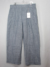 New Everlane 100% Linen Way-High Drape Pants Size 16 Wide Leg Blue White Stripe