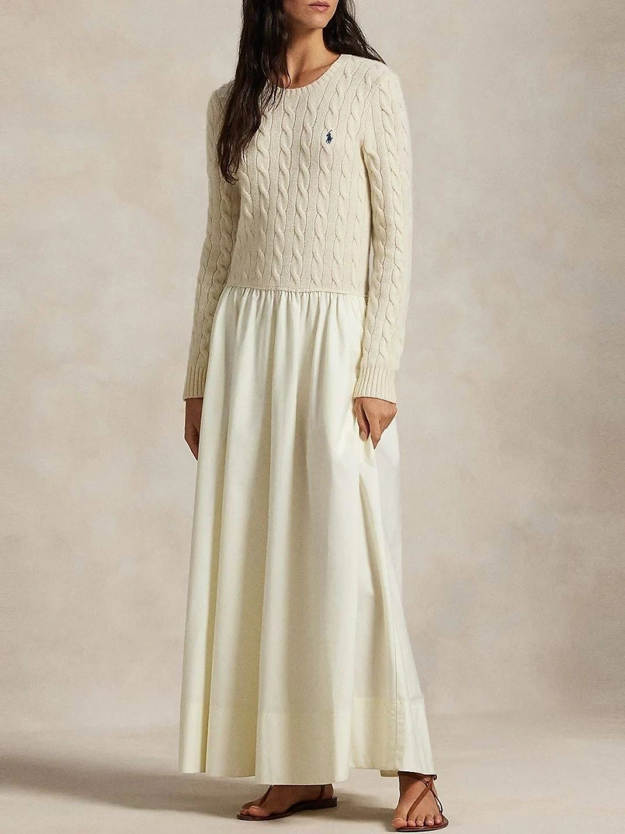polo ralph lauren authentic cream long sleeve day dress Authentic Cream Long Sleeve Day Dress