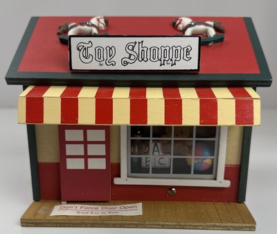 Vtg Wooden Christmas Toy Shoppe Music Box Plays Toy Land Animated Taiwan VIDEO