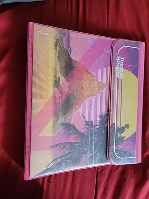 Retro 1980s Mead Trapper Keeper Binder Tropical Pink Palm Tree Sunset Vaporwave