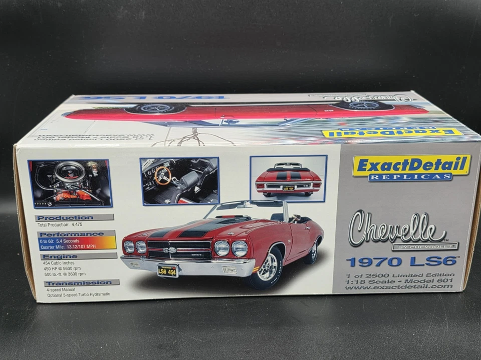 Lane Exact Detail 1970 Chevy Chevelle LS6 Convertible 1:18 Diecast Car Red 601 - Image 4 of 4