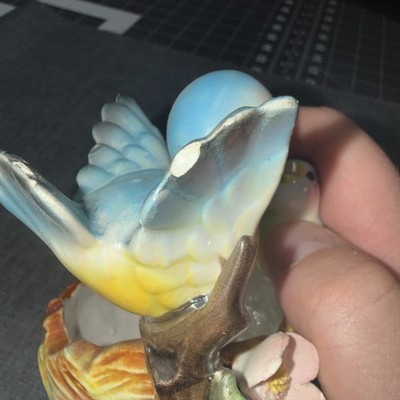 Vintage Norcrest Japan Anthropomorphic Blue Birds Mama & Babies