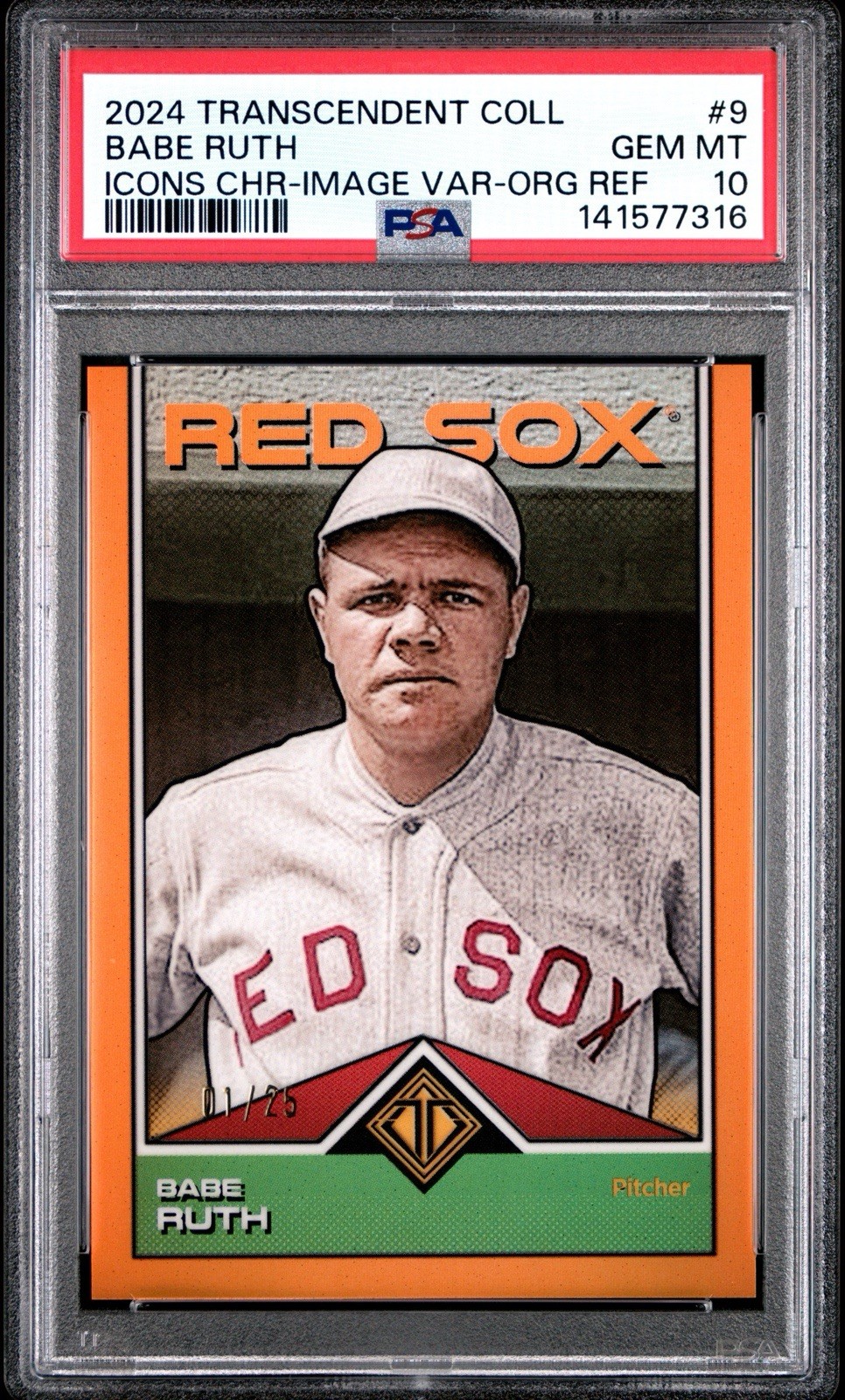 2024 Topps Transcendent Babe Ruth Image Variation Orange Refractor 01/25 PSA 10