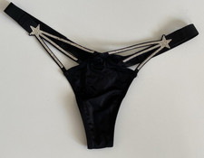 Victorias Secret Starstruck Shine Rhinestone Shooting Stars Thong Panty BLK XS-S
