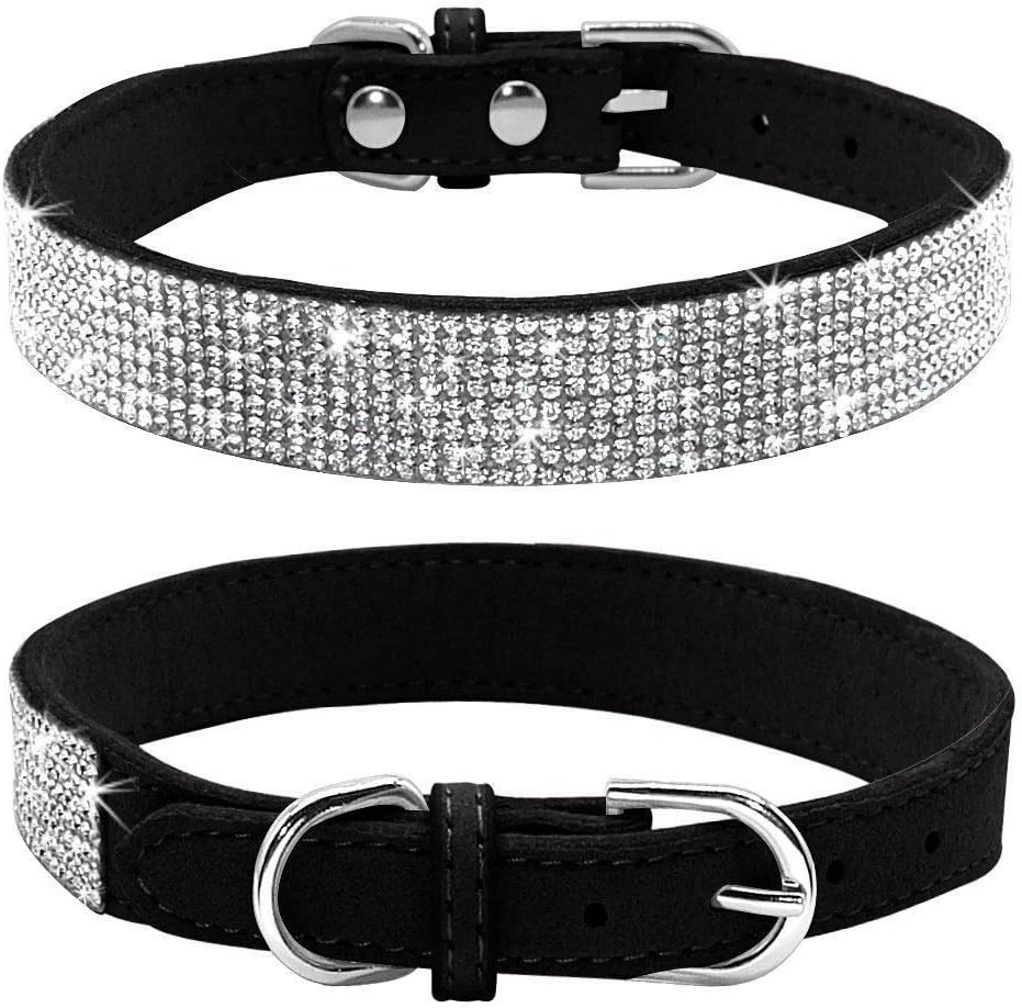 Rhinestone Dog Collar Soft Suede Sparkling Bling for Cat Glitter Pet Collar