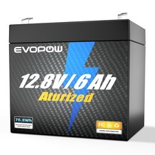 12V 6AH LiFePO4 Battery, Built-in 6A BMS, 2000 Deep Cycles Rechargeable Lith...