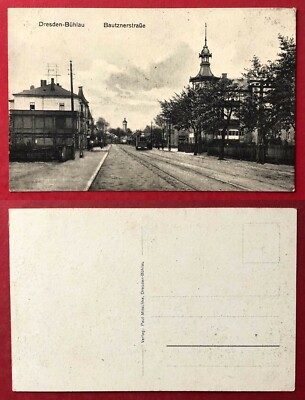 Postcard Dresden Bühlau around 1910 view in the Bautzner Straße with tram (98488