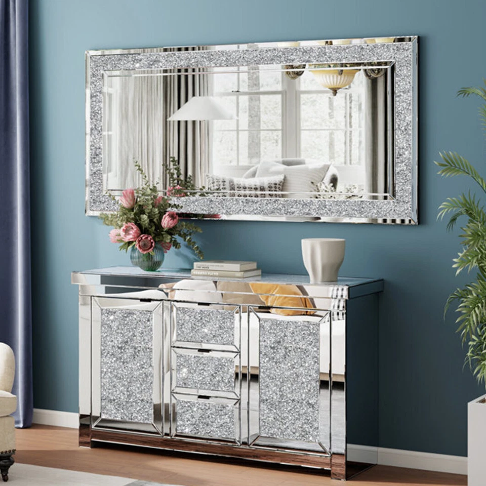 Espejos de decoración de pared de diamantes brillantes de longitud completa Exclaim pasillo sala de estar Foto 3 de 4