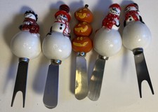 5 Christmas Pumpkin Butter Cheese Fruit Spreader Knives Santa Snowman Cocktail