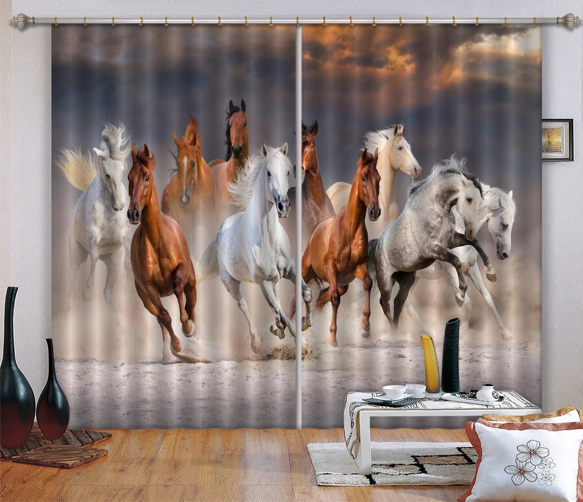 3D Animal Horse ZHUA1842 Photo Curtain Window Blockout Fabric Amy