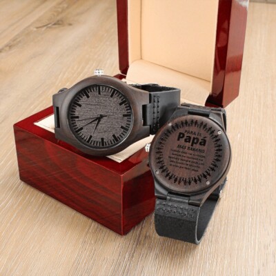 Regalos para papa regalo día del padre reloj de madera correa cuero para hombre