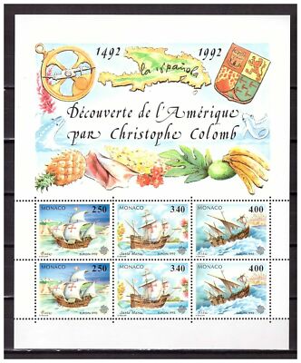 s25690) MONACO POSTFRISCH ** 1992 Europa Entdeckung Amerikas s/s Columbus