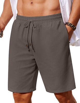 Men's Linen Shorts Elastic Waist Drawstring Summer Casual Beach Vacation Pockets