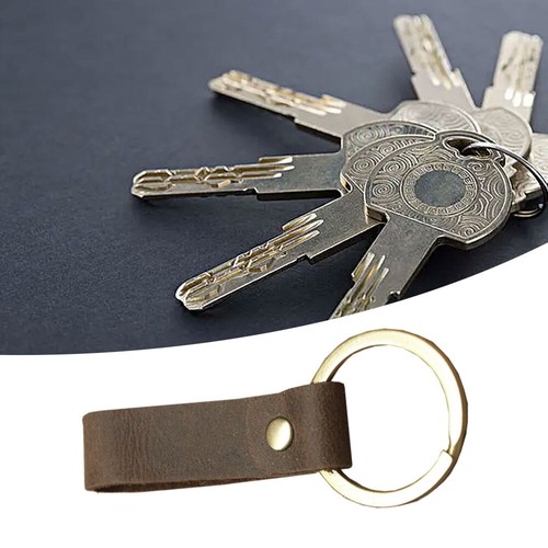 1piece Retro Handmade Leather Car Keychain Keyring Single Circle Key Ring Gift - Picture 9 of 11
