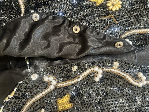 Vtg Beaded Black Vest Sequins Festival Hand Made Artsy Retro Glam Rocker Large - Picture 10 of 13