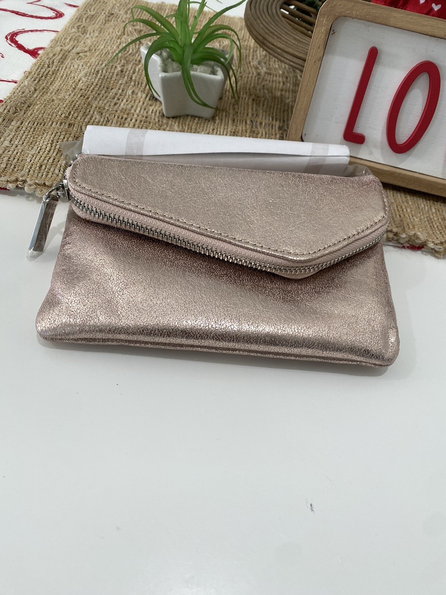 Hobo International pink shimmer Leather Fold Clutch Purse HandBag