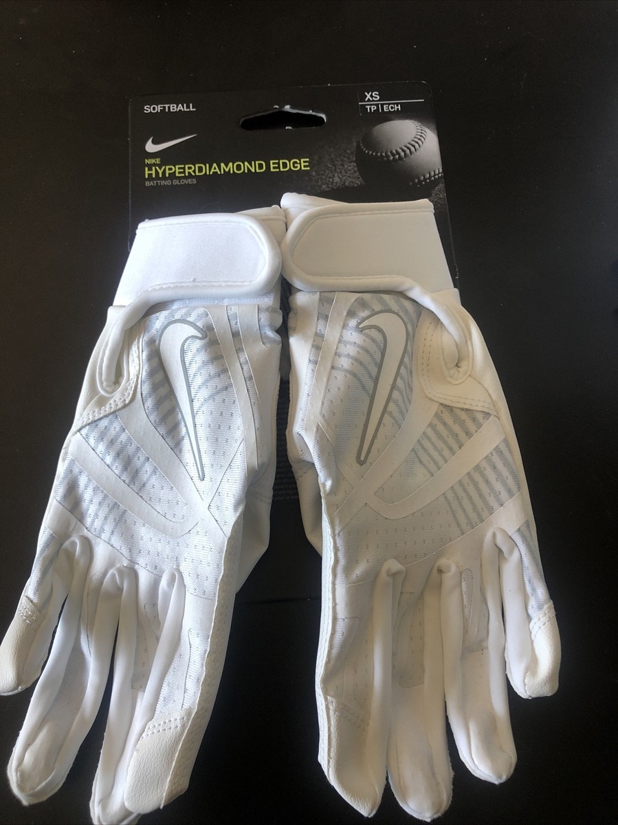 New Nike HYPERDIAMOND EDGE Softball Batting Gloves White Gray 86135 Unisex  Sz XS
