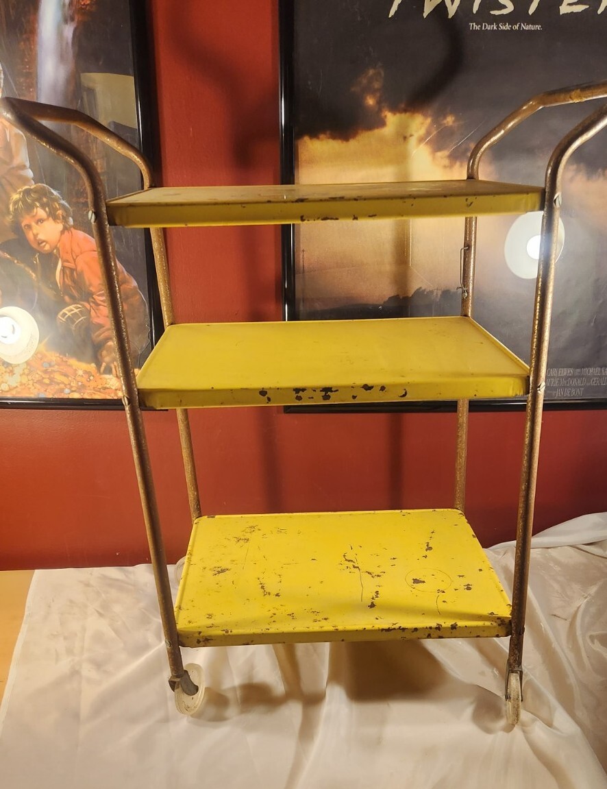 Vintage Mid Century Yellow Metal Kitchen/Utility Cart, 3 Tier | eBay