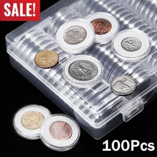 100PCS 30mm Silver Gold Coin Cases Capsules Holder Clear Plastic Round Storage