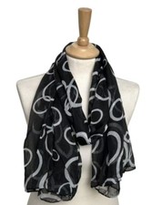 Black With White Circles Scarf Lightweight Chic Women  s Accessory New 24x66