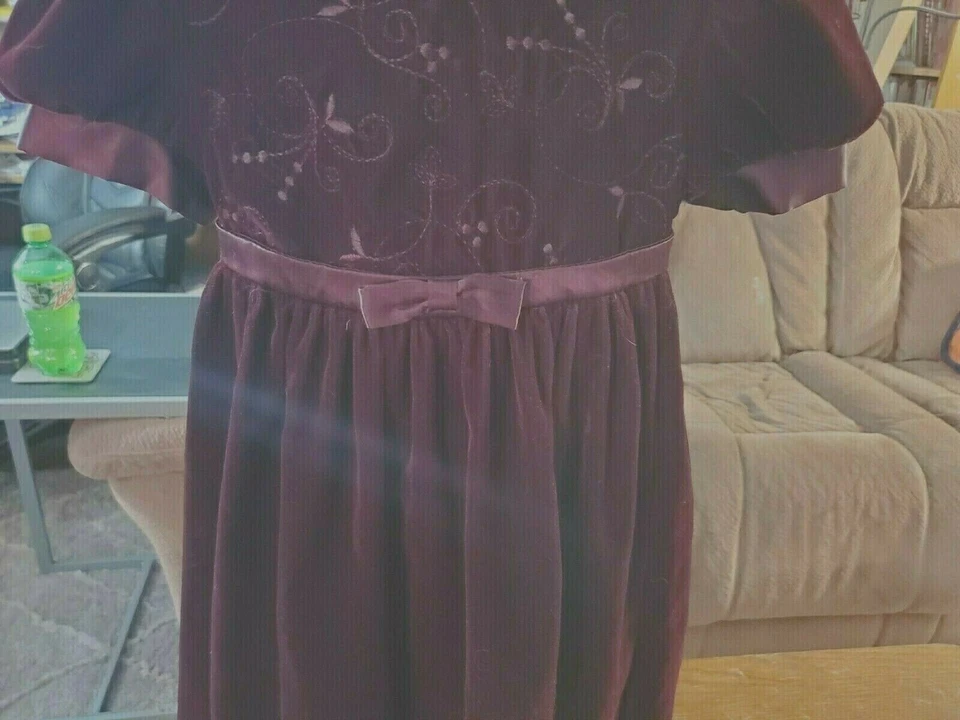 Jessica McClintock Girls Dress Velvet Feel Zipper & Tie Back Size 5(Pre-Owned) - Image 3 of 4