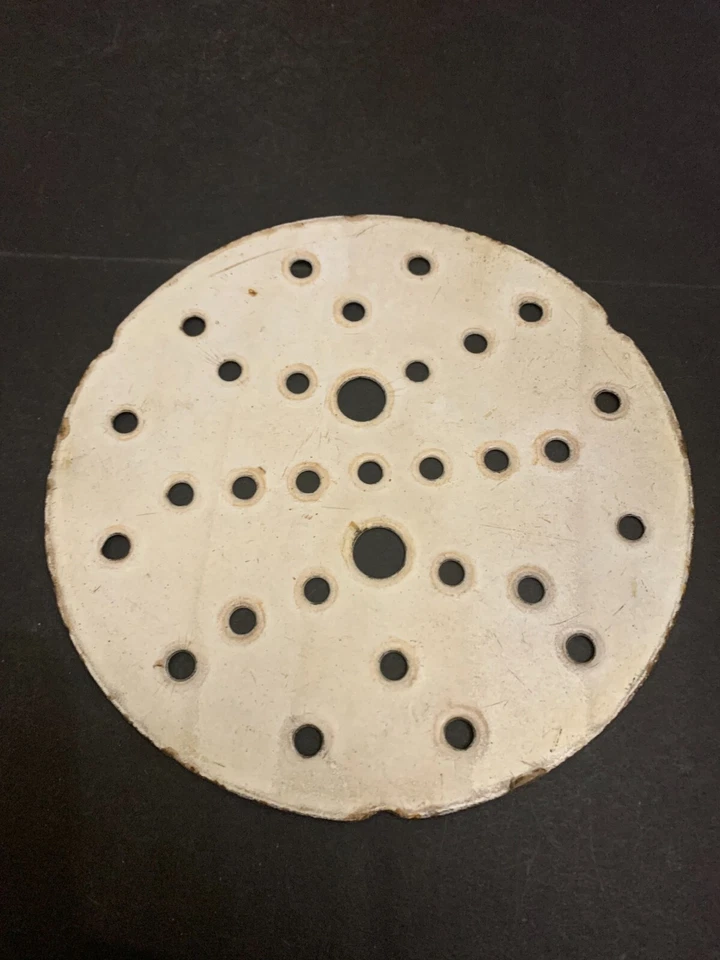 Antique Enamel White Disc Shaped Strainer 9.25 inches - Image 2 of 2