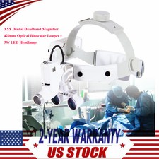 Medical Surgical 3.5x Magnifier Headband Binocular Loupes & LED Headlight Kit 5W