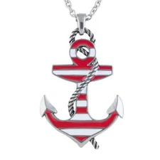 Anchor necklace with Red epoxy Striped stainless steel By Controse