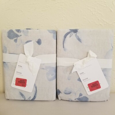 Pottery Barn Florence Floral Organic Percal King Shams Gray (2)