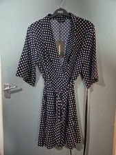 BNWT Pretty Little Thing Size 12 Blue Spot Short Sleeve Knee Length Dress (76/v)