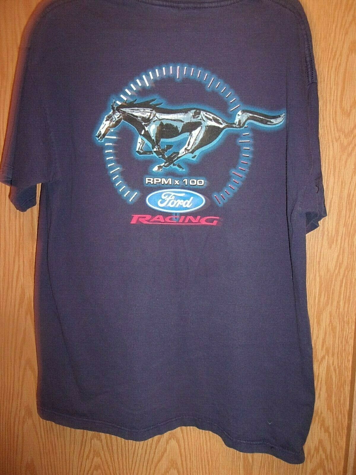T shirt Mustang Pony Ford Racing blu L
