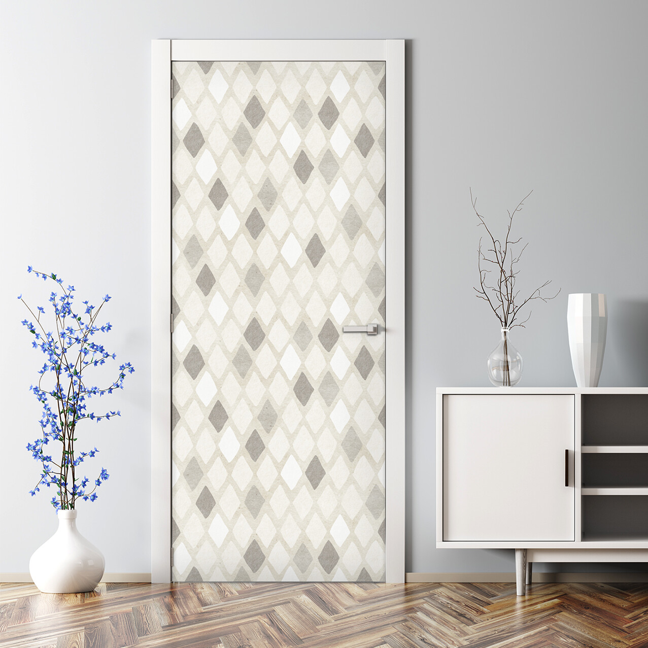 Hand drawn harlequin geometric retro design Self adhesive Door Decal Wallpaper