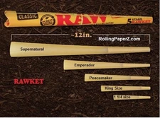 RAW "RAWket" FIVE CONE KIT Rolling Papers - NEW Assorted SIZES PRE ROLLED CONES