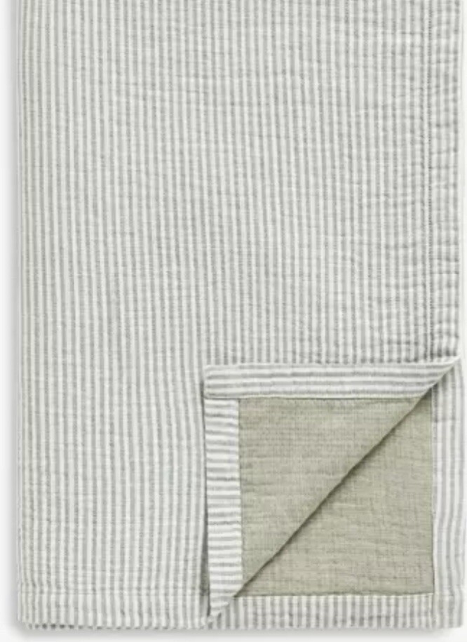 John Lewis Cotton Bed Throw. 250 x 260cm. Reversible, Stripe, avocado