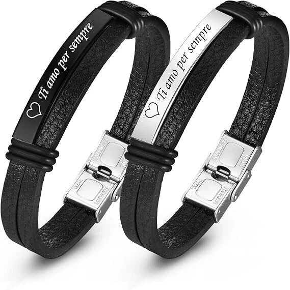 JewelryWe Bracciale Coppia Fidanzati King E Queen In Acciaio Inossidabile Con Zirconi - Regalo San Valentino Con Sacchetto Di Velluto