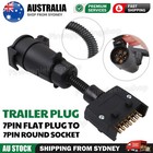 Car Trailer Adaptor 7 Pin Flat Male plug to 7 Pin Large round Female socket AU