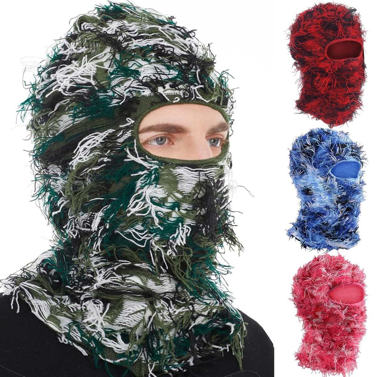 Distressed Balaclava Ski Full Face Mask Shiesty Ripped Knitted