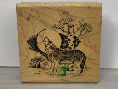 Wolf Howling Moon Embossing Arts Wood Mounted Rubber Stamp Large Card Making