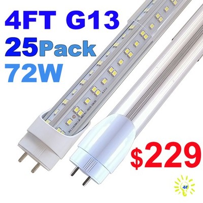 T8 4FT G13 Bi-Pin Led Tube Light Bulbs 72W 4 Foot 2 Pin Led Shop Light Fixture