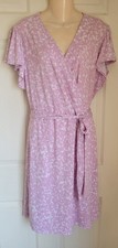 NINE WEST Women's XL Faux Wrap Powder Pink Floral White Flutter Sleeve Dress
