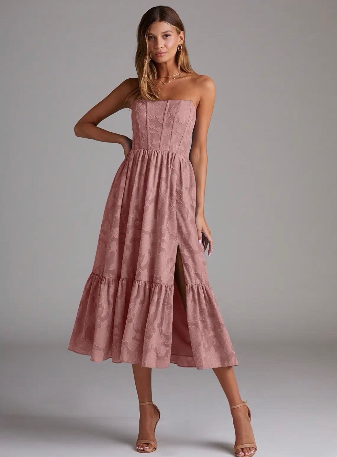 NWT Azazie Delphina Bridesmaid Dress Size 4 Dusty Rose Floral Burnout