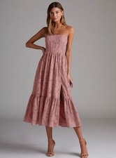 NWT Azazie Delphina Bridesmaid Dress Size 4 Dusty Rose Floral Burnout