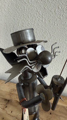 Large Folk Art Scrap Iron Cat Fisherman Hand Made Welded Sculpture Yardbirds - Picture 5 of 18