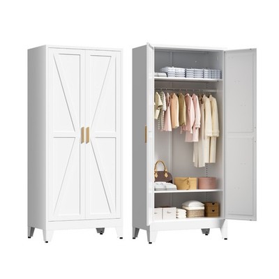 71'' Metal Armoire Wardrobe Cabinet with Hanging Rod, Wardrobe Closet with 2 Door