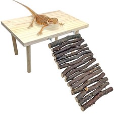 BNOSDM Wooden Basking Platform with Climbing Ramp Reptiles Hideout Bearded Dr...