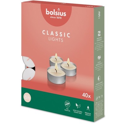 Bolsius Teelichter 40er Box    6 Std. Brenndauer, Weiß, Box oder Vorteilspack